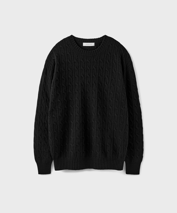 CABLE MERINO WOOL KNIT [BLACK]