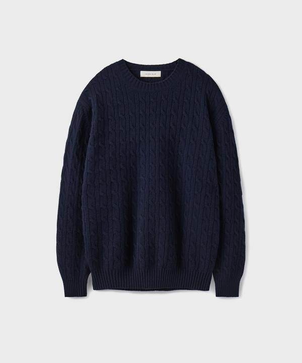 CABLE MERINO WOOL KNIT [NAVY]
